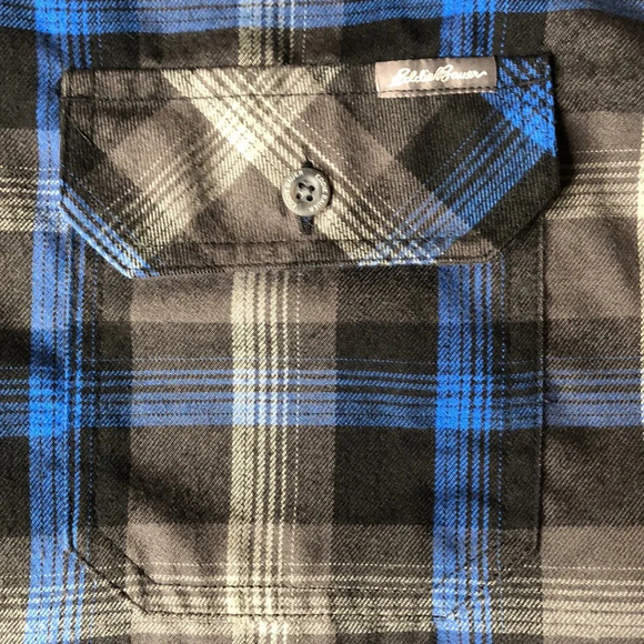 Eddie Bauer Men's Blue Black Gray Plaid Flannel Long Sleeve Shirt | Size TXL - Picture 4 of 8